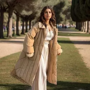 Label TEMU Xiyin explosive lamb wool splicing foreign style medium and long cotton clothes women s winter waist thickened coat M белый