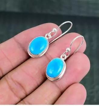 Лабораторный бирюзовый драгоценный камень, серьги-подвески ручной работы, ювелирное изделие, подарок для нее, подарки на день рождения, эффектные серьги, серьги из серебра 925 пробы