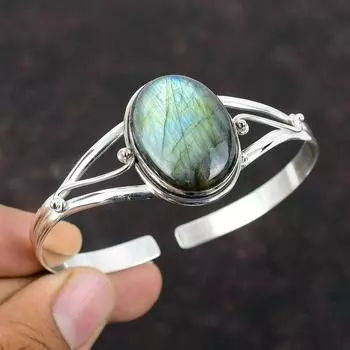 Лабрадорит Браслет-манжета Стерлингового Серебра 925 Браслет Регулируемый Браслет-манжета Дизайнерские Ювелирные Изделия Ручной Работы Оригинальные Ювелирные Изделия Из Драгоценных Камней Для Подарков