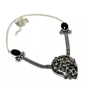 Лабрадорит, черная шпинель, драгоценный камень 925, посеребренное ювелирное ожерелье, 18 дюймов 18 чёрный