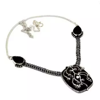 Лабрадорит, черная шпинель, драгоценный камень 925, посеребренное ювелирное ожерелье, 18 дюймов 18 чёрный