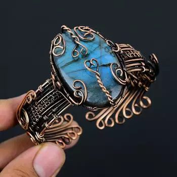 Лабрадорит Чистая Медная Проволока Обернутая Ювелирные Изделия Ручной Работы Браслет Дизайнерский Браслет Регулируемый Для Подарка Adjustable синий