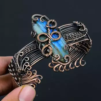 Лабрадорит чистая медная проволока, обернутая ювелирными изделиями ручной работы, дизайнерский браслет, браслет, регулируемый для подарка Adjustable синий