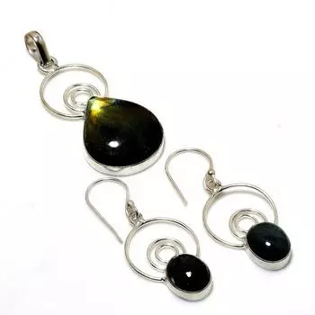 Лабрадорит, драгоценный камень 925, посеребренные серьги-подвески, размер 1,70–2,08 дюйма