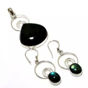 Лабрадорит, драгоценный камень 925, посеребренный комплект серег с подвеской, размер 1,89–2,27 дюйма