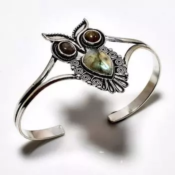 Лабрадорит драгоценный камень 925 посеребренный ювелирный браслет ручной работы браслет-манжета