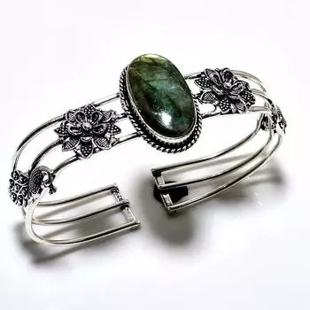 Лабрадорит драгоценный камень 925 посеребренный ювелирный браслет ручной работы браслет-манжета