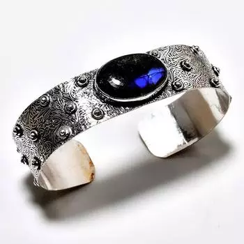 Лабрадорит драгоценный камень 925 посеребренный ювелирный браслет ручной работы браслет-манжета