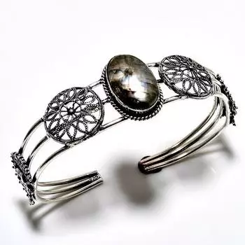 Лабрадорит драгоценный камень 925 посеребренный ювелирный браслет ручной работы браслет-манжета