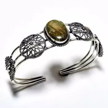 Лабрадорит драгоценный камень 925 посеребренный ювелирный браслет ручной работы браслет-манжета