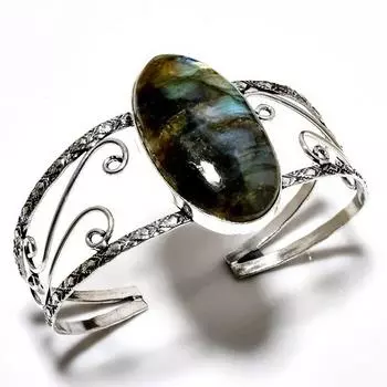 Лабрадорит драгоценный камень 925 посеребренный ювелирный браслет ручной работы браслет-манжета