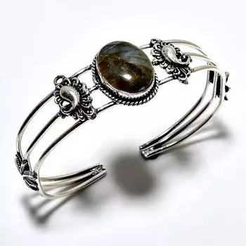 Лабрадорит драгоценный камень 925 посеребренный ювелирный браслет ручной работы браслет-манжета