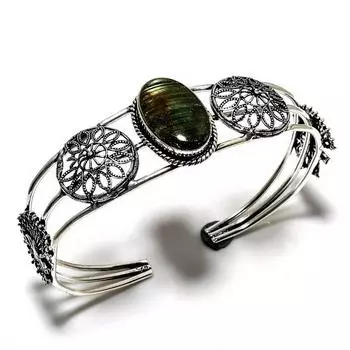 Лабрадорит драгоценный камень 925 посеребренный ювелирный браслет ручной работы браслет-манжета