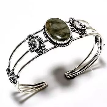 Лабрадорит драгоценный камень 925 посеребренный ювелирный браслет ручной работы браслет-манжета