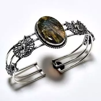 Лабрадорит драгоценный камень 925 посеребренный ювелирный браслет ручной работы браслет-манжета