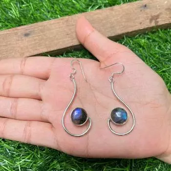 Лабрадорит Драгоценный Камень Цельное Серебро 925 пробы Женские Висячие Серьги, Подарок для Мамы, Шарм-Украшение