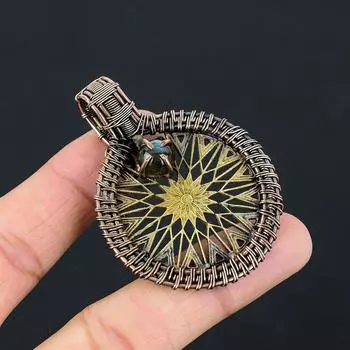 Лабрадорит Драгоценный камень Чистая медная проволока Обернутая ювелирная подвеска ручной работы 2.36 Inches синий