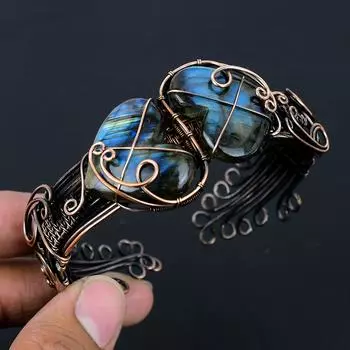 Лабрадорит Драгоценный камень Чистая медная проволока Обернутая вручную манжета/браслет Ювелирные изделия для новогоднего подарка Adjustable синий