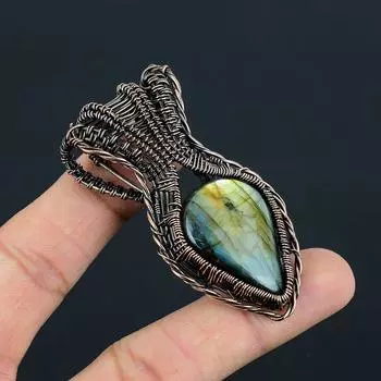 Лабрадорит, драгоценный камень, медная проволока ручной работы, ювелирные изделия, великолепная подвеска для женщин 2.68 Inches синий