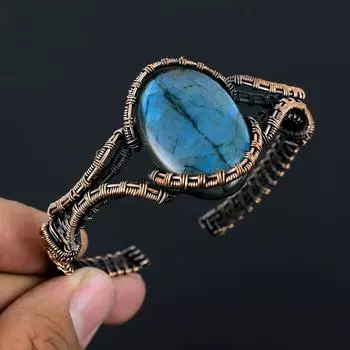 Лабрадорит, драгоценный камень, медная проволока ручной работы, ювелирные изделия, регулируемые манжеты для женщин Adjustable синий