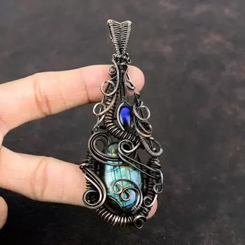 Лабрадорит, драгоценный камень, медная проволока, ювелирные изделия, медный кулон, ювелирные изделия ручной работы, проволочная подвеска, подарок для мамы, новый кулон