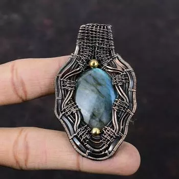 Лабрадорит Драгоценный камень Подвеска Медная проволока Обернутая подвеска Ювелирные изделия из лабрадорита Подвеска ручной работы Медные украшения Свадебный подарок Ювелирные изделия из проволочной обмотки