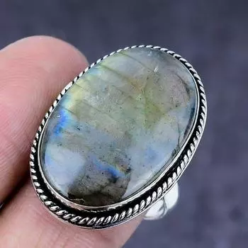 Лабрадорит драгоценный камень ручная работа 925 пробы стерлингового серебра подарок ювелирное изделие кольцо размер 9 q4P48