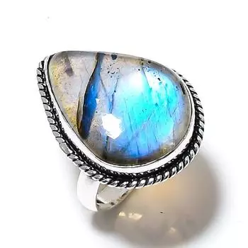 Лабрадорит драгоценный камень ручная работа 925 стерлингового серебра подарочное ювелирное кольцо размер 8 o3c79