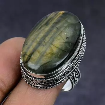 Лабрадорит драгоценный камень ручной работы 925 пробы стерлингового серебра подарок ювелирное изделие кольцо размер 9 W1E30