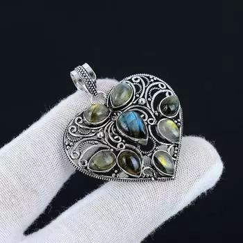 Лабрадорит драгоценный камень ручной работы из стерлингового серебра 925 пробы ювелирные изделия кулон натуральный лабрадорит в форме сердца кулон для подарков 2.17 чёрный