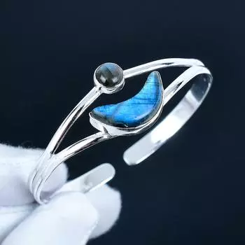 Лабрадорит Драгоценный Камень Ручной Работы Манжета Браслет 925 Стерлинговое Серебро Манжета Браслет, Браслет с Лабрадоритом для Жены, Унисекс Браслет, Подарок для Вечеринки 7 синий