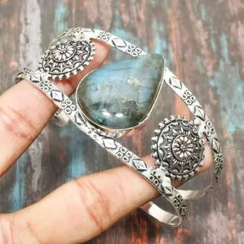 Лабрадорит, драгоценный камень, стерлинговое серебро 925 пробы, удивительный ювелирный браслет ручной работы, регулируемый Adjustable синий