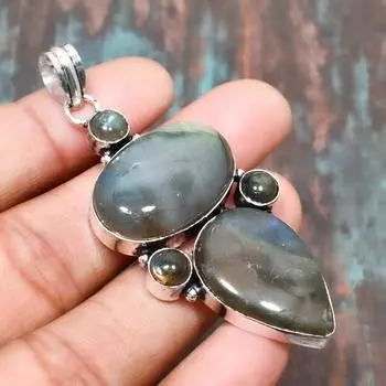Лабрадорит драгоценный камень твердый стерлингового серебра 925 пробы кулон ювелирные изделия ручной работы на День Благодарения 2.56 Inches зелёный