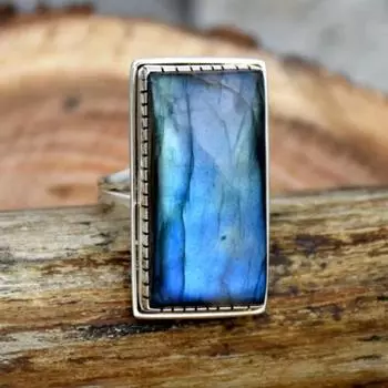 Лабрадорит Кольцо с драгоценным камнем Стерлингового серебра 925 пробы Твердый камень Одежда Модные кольца для женщин Идея подарка Ювелирные изделия с драгоценными камнями 6,5 г приблизительно 5