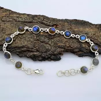 Лабрадорит круглый драгоценный камень стерлингового серебра 925 пробы ювелирные изделия ручной работы женский кулон 7.5 синий