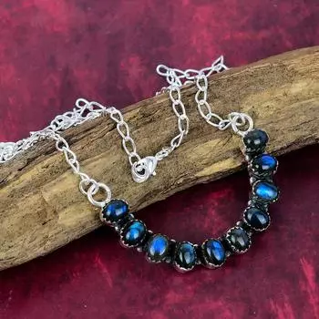 Лабрадорит Ожерелье из стерлингового серебра 925 пробы, Ожерелье с драгоценными камнями ручной работы, На День памяти