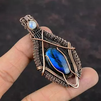 Лабрадорит Подвеска Медная проволока Ювелирные изделия Радуга Лунный камень Драгоценные камни Медный кулон Ручная работа Подвеска из проволочной обмотки Подарок для мамы