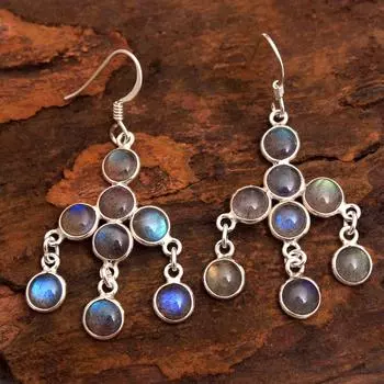 Лабрадорит, Серьги с лунным камнем, Серьги с подвесками, Ювелирные изделия с серебряными подвесками, Серьги ручной работы, Подарки для нее синий