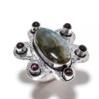 Labradorite, Amethyst Gemstone Handmade 925 Sterling Silver Ring Size 6 z8I84