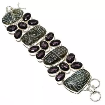 Labradorite, Amethyst Handmade 925 Sterling Silver Bracelet 7-8 W1L96