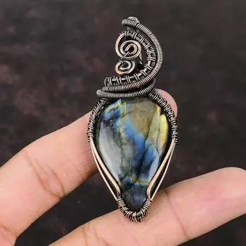 Labradorite Copper Pendant Copper Wire Wrapped Pendant Handmade Gemstone Jewelry Copper Jewelry Wrapped Labradorite Pendant Anniversary Gift