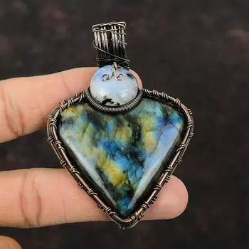 Labradorite Copper Wire Pendant Copper Wire Wrapped Jewelry Gemstone Pendant Rainbow Moonstone Jewelry Pendant For Women Handmade Pendant