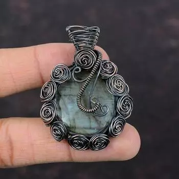 Labradorite Copper Wire Wrapped Pendant Handmade Pendant Unique Copper Design Jewelry Real Gemstone Pendant Labradorite Jewelry Gift For Mom