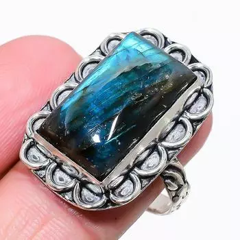 Кольцо из серебра 925 пробы с драгоценным камнем лабрадорит, размер 9 l5s44 9 чёрный