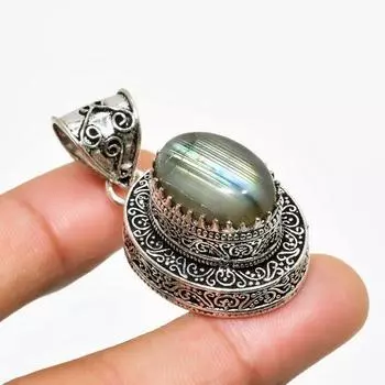 Ювелирный кулон ручной работы с покрытием из серебра 925 пробы лабрадорит, 1,59 дюйма 1.59 чёрный