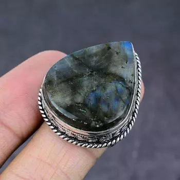 Labradorite Gemstone Handmade 925 Sterling Silver Jewelry Ring Size 7.5 r7Z17