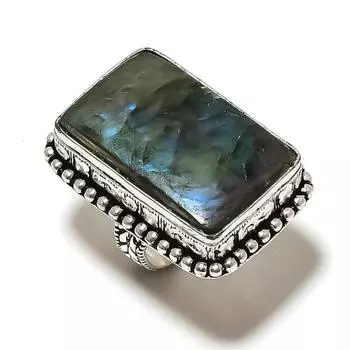 Labradorite Gemstone Handmade 925 Sterling Silver Jewelry Ring Size 7.5 l4A17