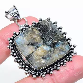 Labradorite Gemstone Handmade 925 Sterling Silver Jewelry Pendant 2.25 w9H97