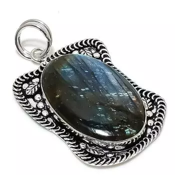 Labradorite Gemstone Handmade 925 Sterling Silver Jewelry Pendant 2.56 g7A66