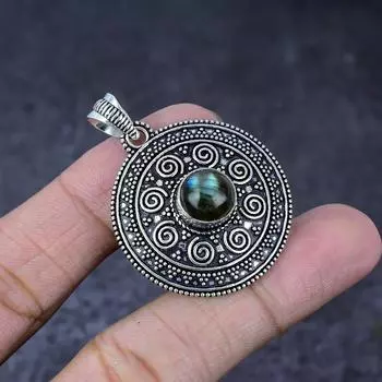 Лабрадорит Драгоценный камень Ручная работа 925 Стерлинговое серебро Ювелирное изделие Подвеска 1,75 L5U21